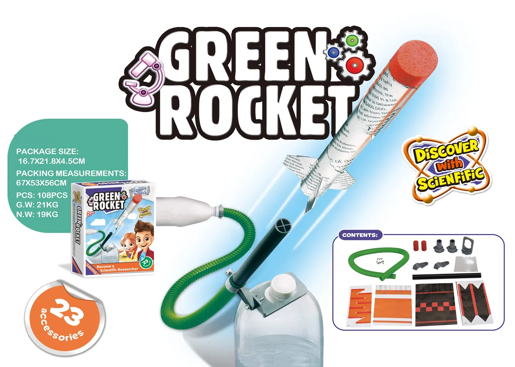 Stem Kids School Science Kit Green Rocket Science Toys Physics Experiment Set