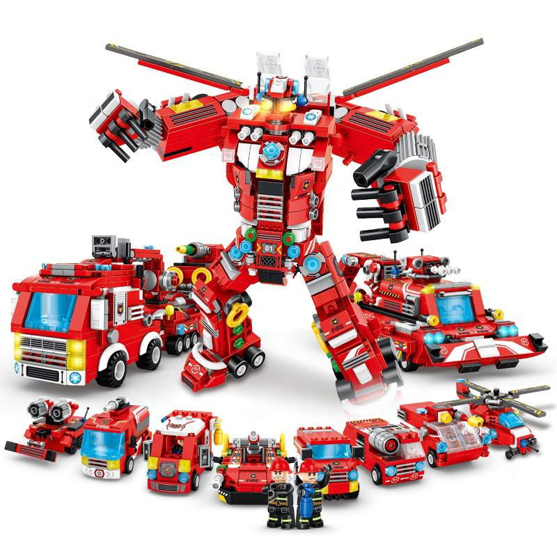 836 PCS Robot Building Kit 8-in-1 Kids Model Engineering Construction Vehicle Building Blocks Sets Stem Learning Fire Truck Toy