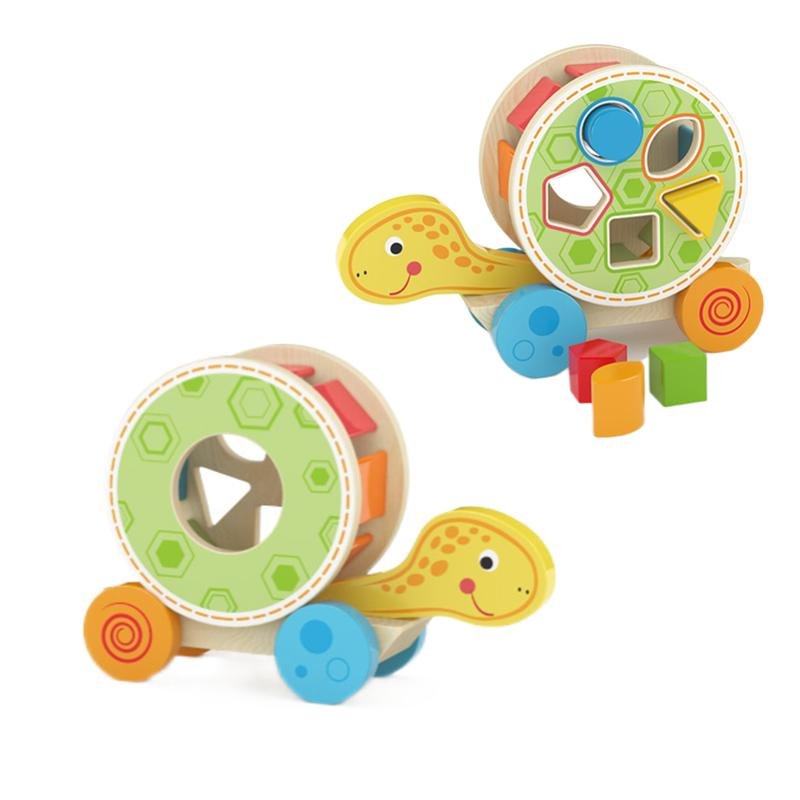 Walk-a-Long Wooden Pull Along Turtle with Shape Sorter Toys