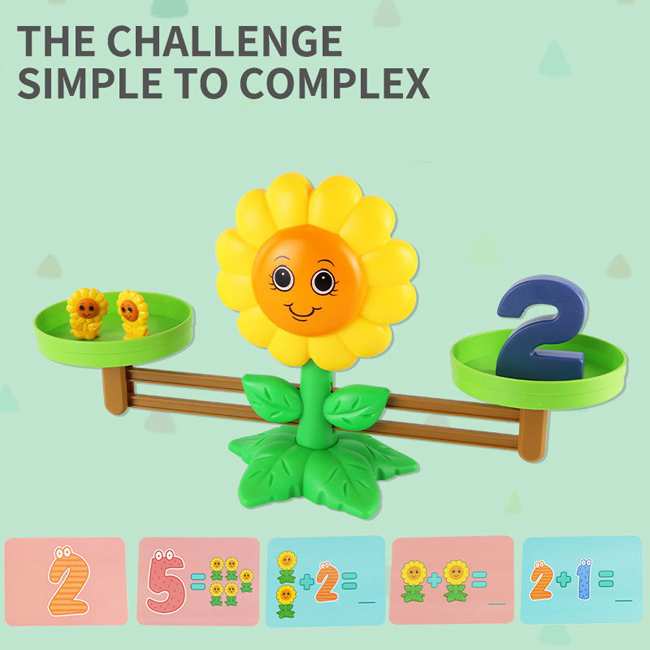 Wholesale Sunflower Shape Digital Balance Scale Toys Kids Intelligence Game Set Educational Toy Learning Math Children Math Toy