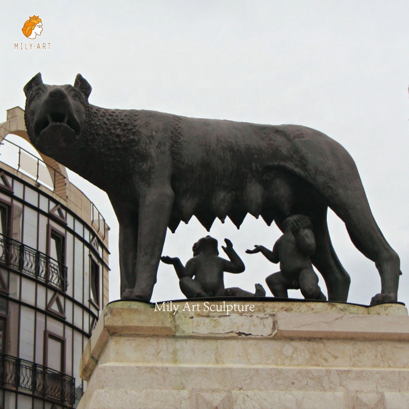 Large Vivid Animal Statue Metal Brass Two Life Size Bronze Wolf Dog Sculpture Art