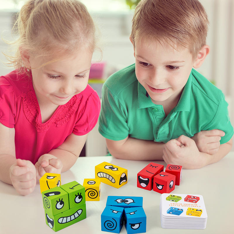 Hot Montessori Expression Puzzles Building Block Face Changing Logical Thinking Training Wooden Children's Early Education Toy