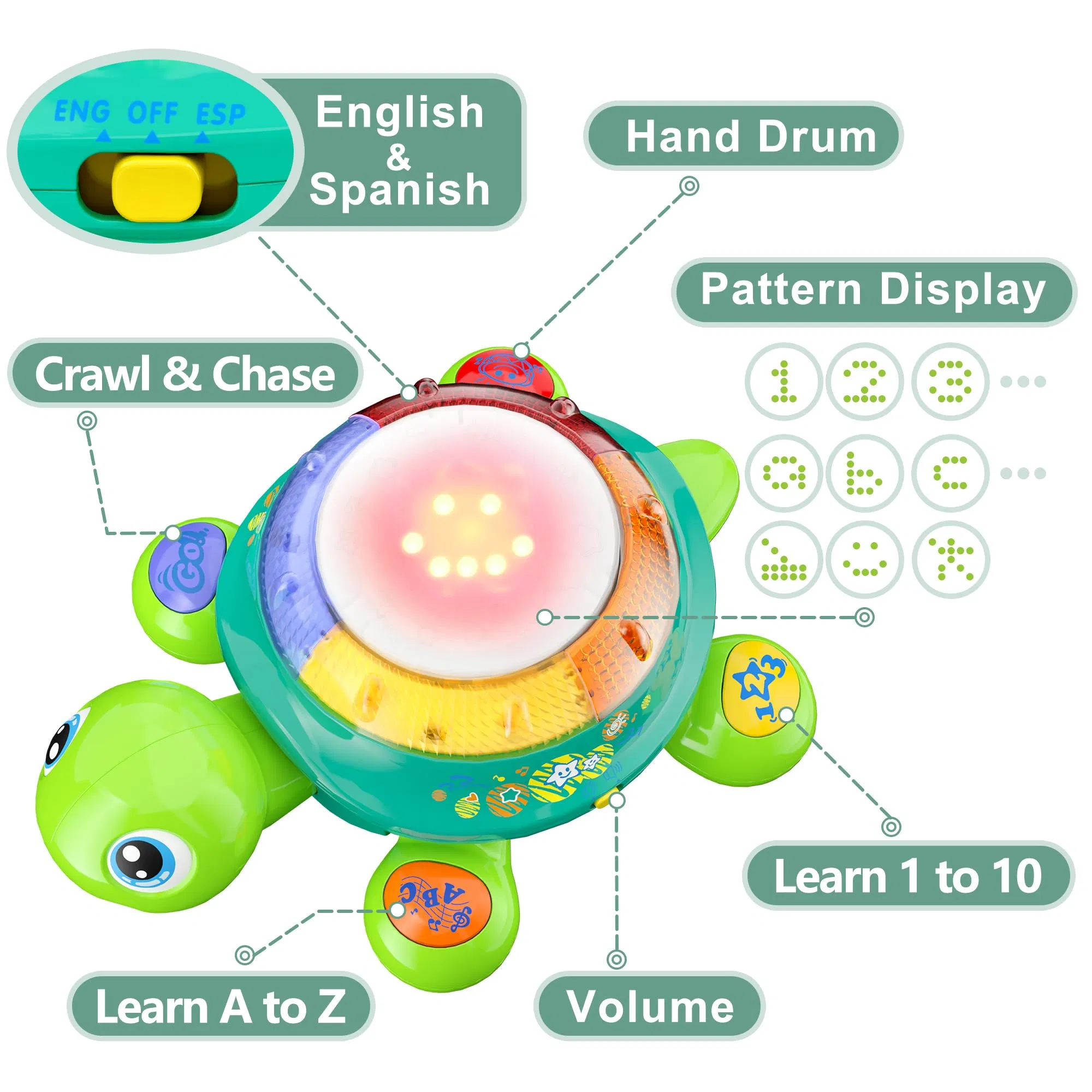 Hot Sale Musical Turtle Toy Spanish English Bilingual Learning Toddler Crawling Toys