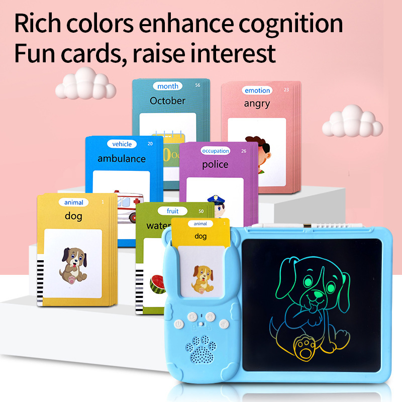 AiJH 2 in 1 Learning Flash Card Machine LCD Drawing Doodle Reading Early Education DIY 112 Cards Drawing Toys