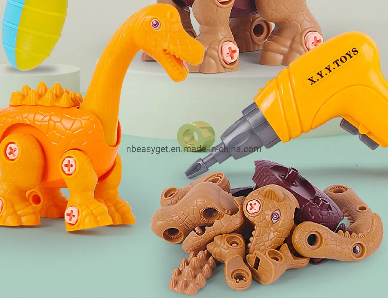 Dino DIY Construction Site Assembly Toy with Screws Take Apart Dinosaur Toys for Kids Building Toy Set with Electric Drill Play Kit Stem Learning Esg17660