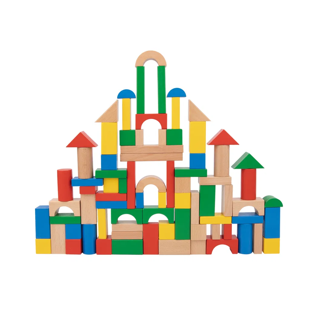 100PCS Classic Blocks Colorful Toddler Educational Wooden Building Block Toy Kids Shape Sorter