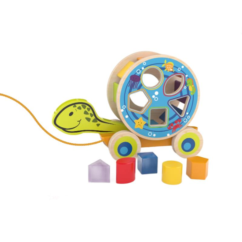 Walk-a-Long Wooden Pull Along Turtle with Shape Sorter Toys