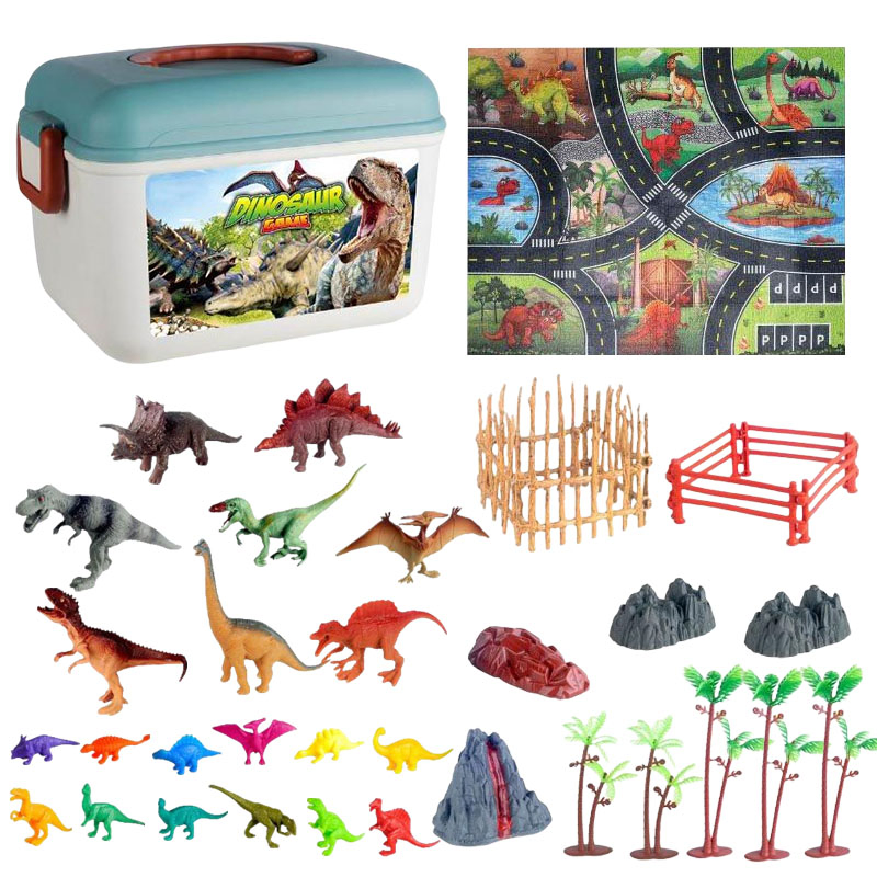 Kids Educational Interactive Deluxe Accessories Plastic Dinosaurios Figures Map Equipped Dinosaur Toys Play Set with Storage Box