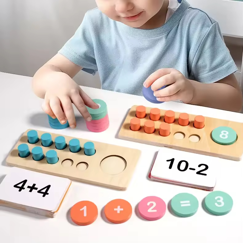 Wooden Math Manipulatives Counting Games Blocks 140PCS Educational Math Toys for Kindergarten Learning Early Math Education