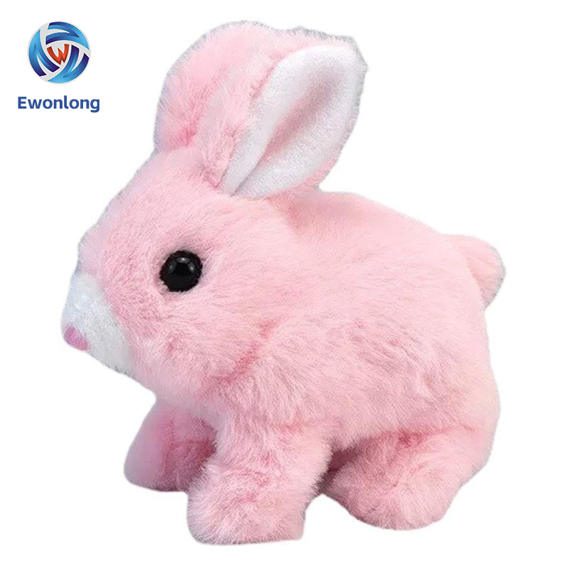 Hopping Bunny Grey Jumping Spotted Rabbit Ears Nose Moving Educational Interactive Electric Walking Rabbit Plush Toy for Toddlers Kids