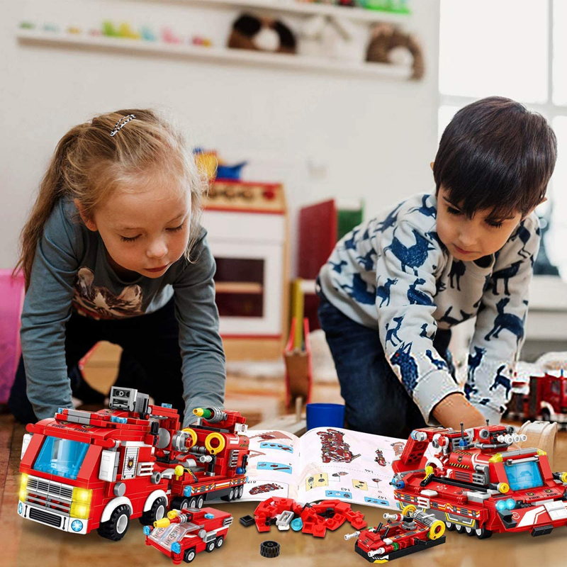 836 PCS Robot Building Kit 8-in-1 Kids Model Engineering Construction Vehicle Building Blocks Sets Stem Learning Fire Truck Toy