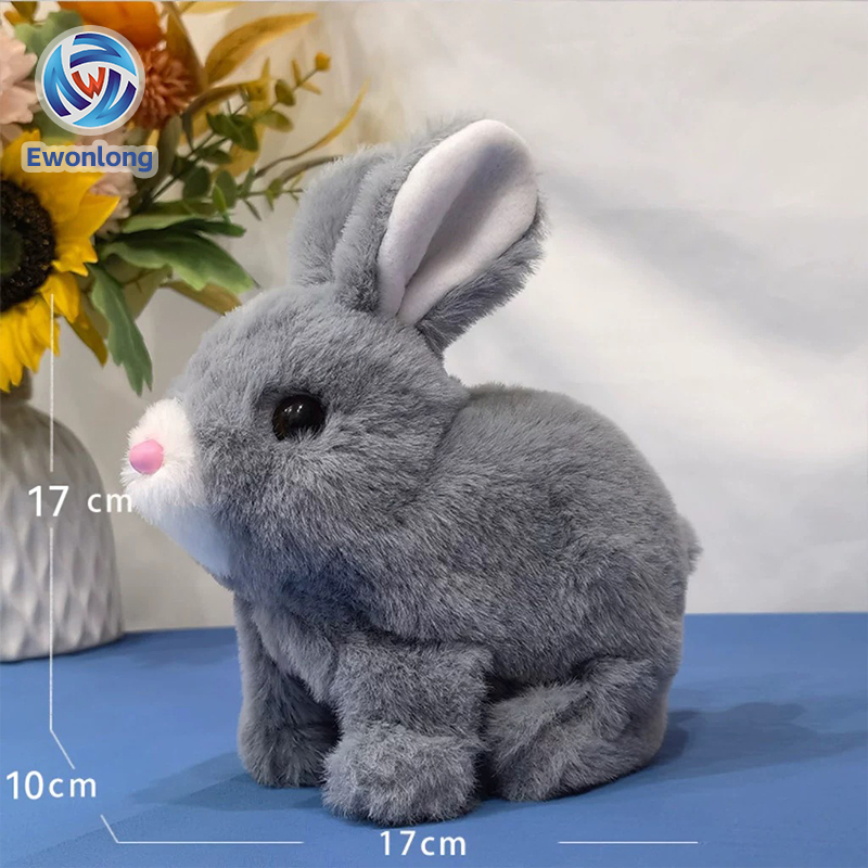 Hopping Bunny Grey Jumping Spotted Rabbit Ears Nose Moving Educational Interactive Electric Walking Rabbit Plush Toy for Toddlers Kids