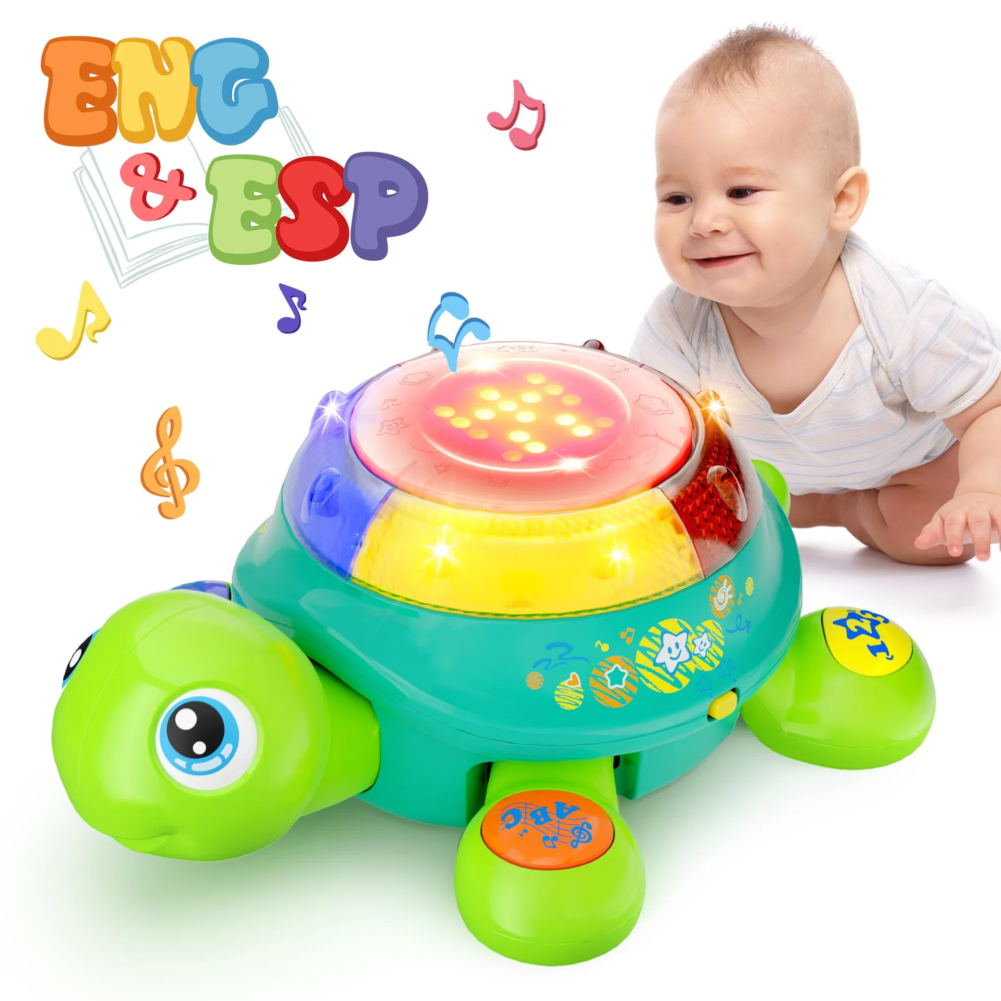 Hot Sale Musical Turtle Toy Spanish English Bilingual Learning Toddler Crawling Toys