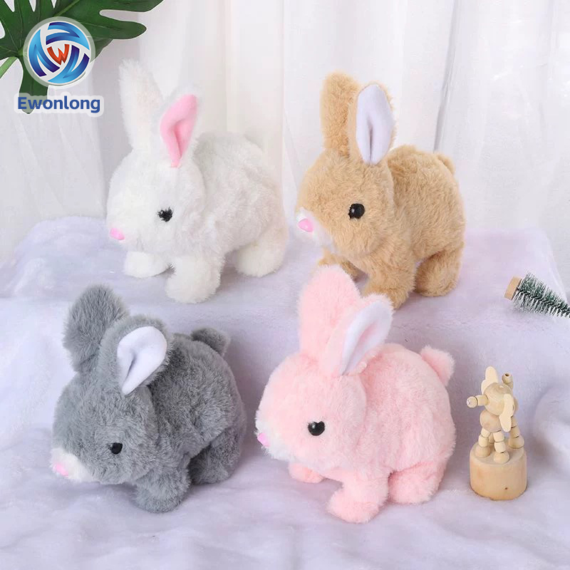 Hopping Bunny Grey Jumping Spotted Rabbit Ears Nose Moving Educational Interactive Electric Walking Rabbit Plush Toy for Toddlers Kids