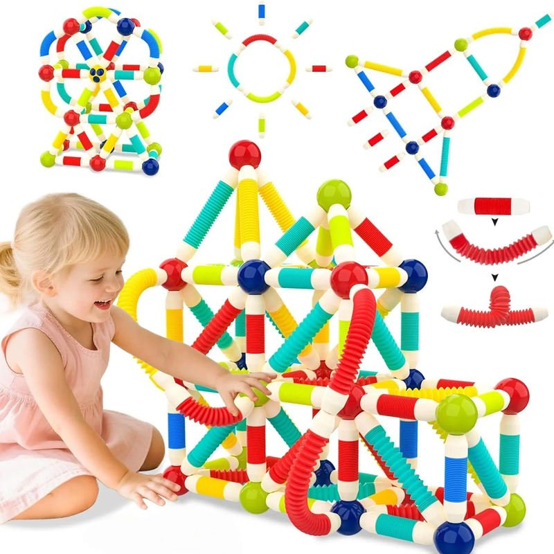 Top Selling Educational Toy Soft DIY ABS Blocks Creative Stem Learning Construction Model for Toddlers Baby Toy Building Block Magnetic Telescopic Rods