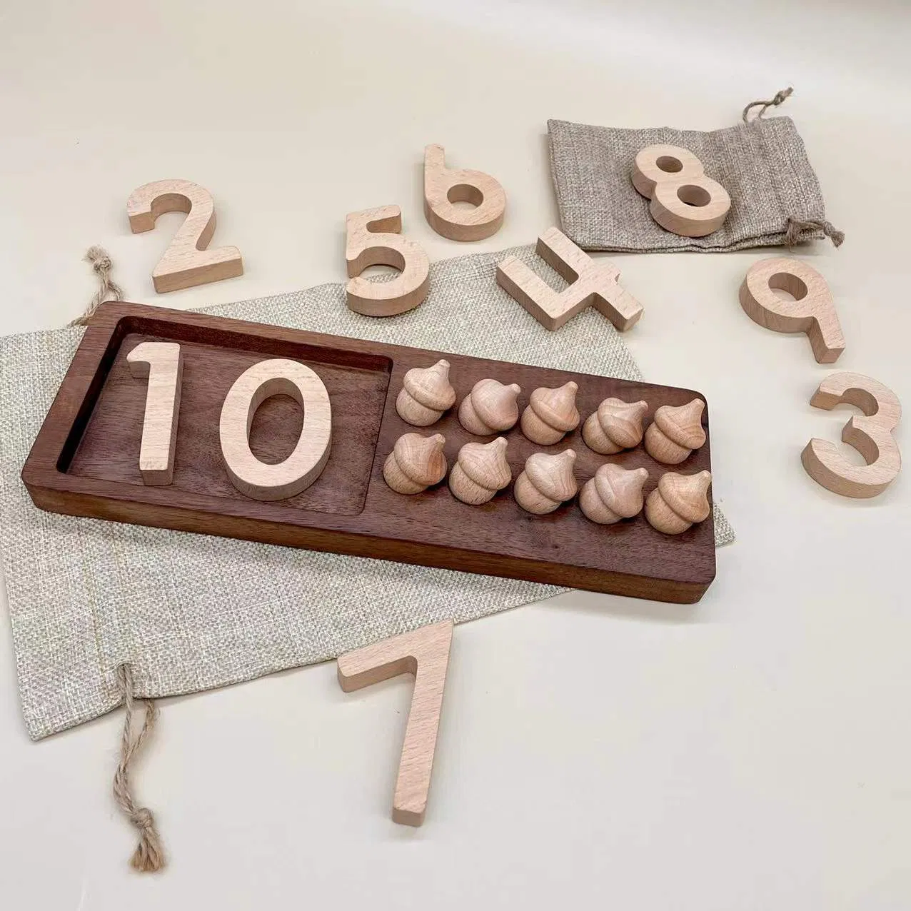 Ten Lattice Digital Blocks Open Puzzle Toy Black Walnut Log