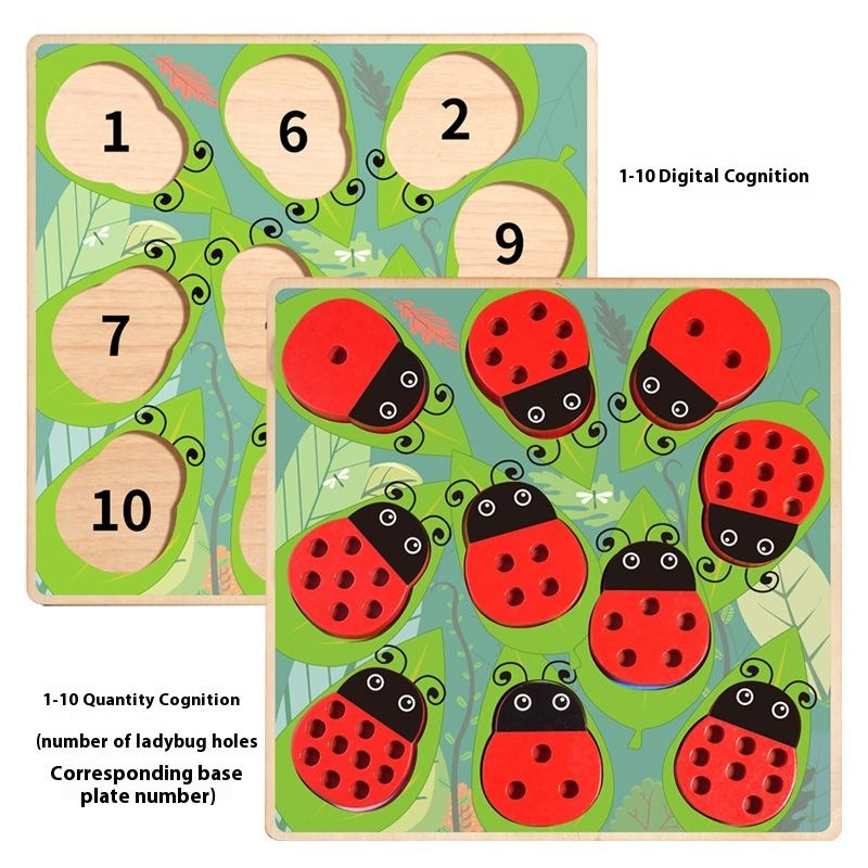 Zhiqu Wooden Puzzle Early Education Parent-Child Interactive Game Fine Motor Balance Training Ladybug Quantity Educational Toys