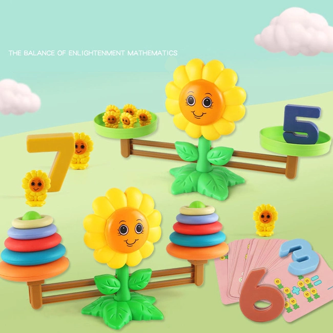 Wholesale Sunflower Shape Digital Balance Scale Toys Kids Intelligence Game Set Educational Toy Learning Math Children Math Toy
