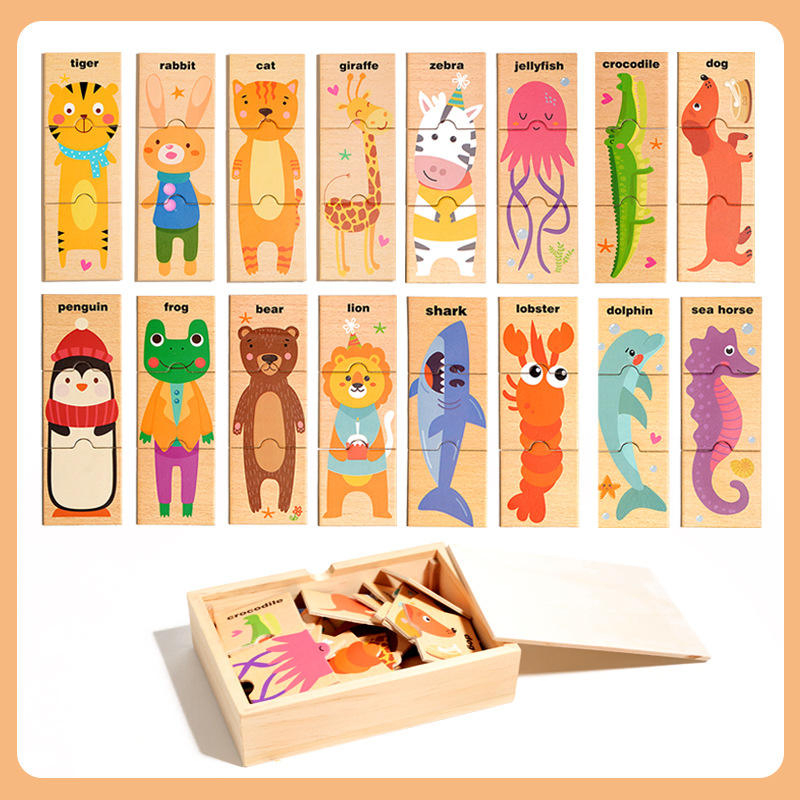 Wooden Toddler Animal Puzzle Montessori Early Learning Educational Children Toys