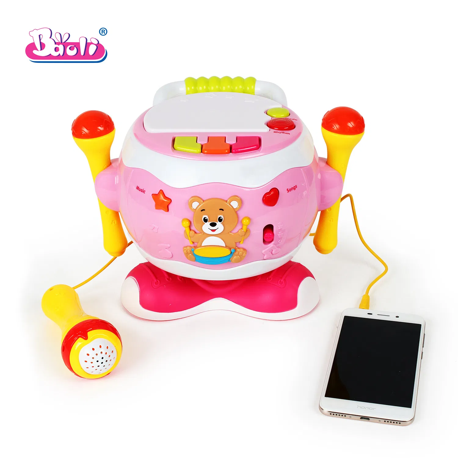 Baoli Interactive Kids Drum Toy with Microphone and Flashing Lights, Musical Learning Toy with MP3 Connection for Toddlers