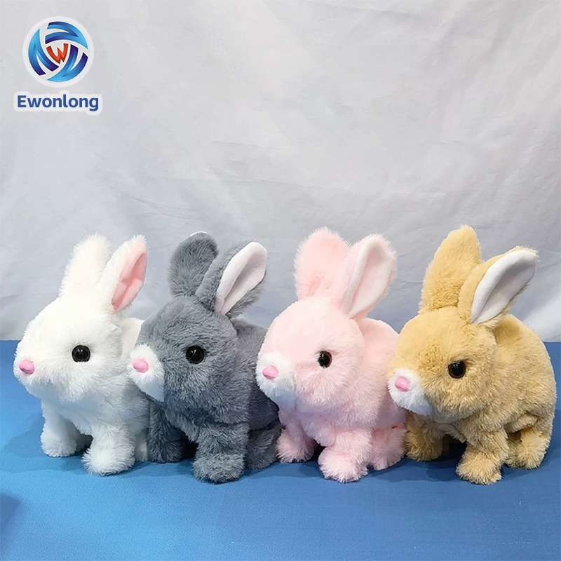 Hopping Bunny Grey Jumping Spotted Rabbit Ears Nose Moving Educational Interactive Electric Walking Rabbit Plush Toy for Toddlers Kids