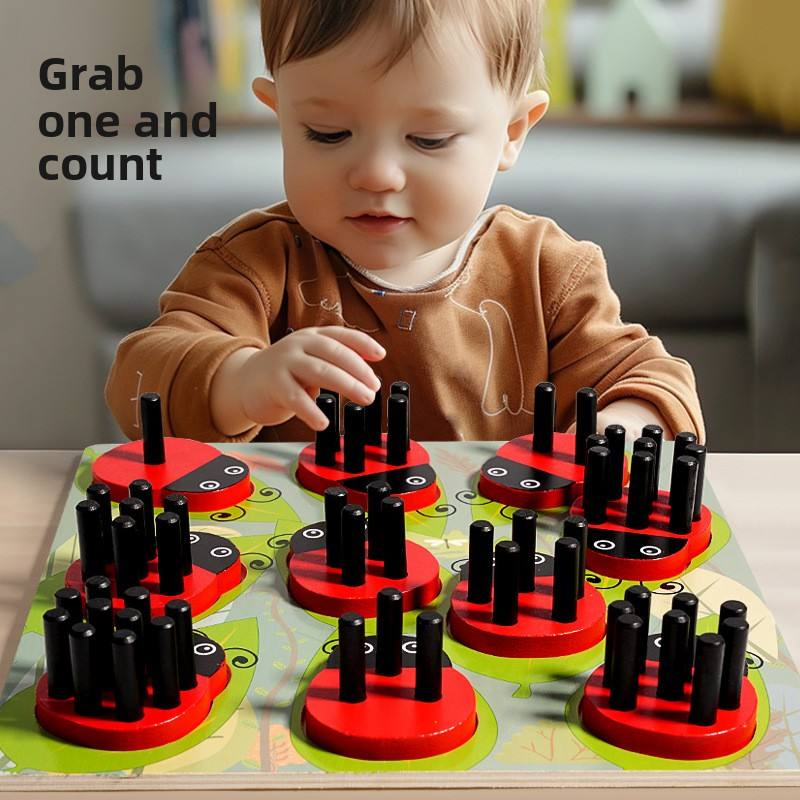 Zhiqu Wooden Puzzle Early Education Parent-Child Interactive Game Fine Motor Balance Training Ladybug Quantity Educational Toys