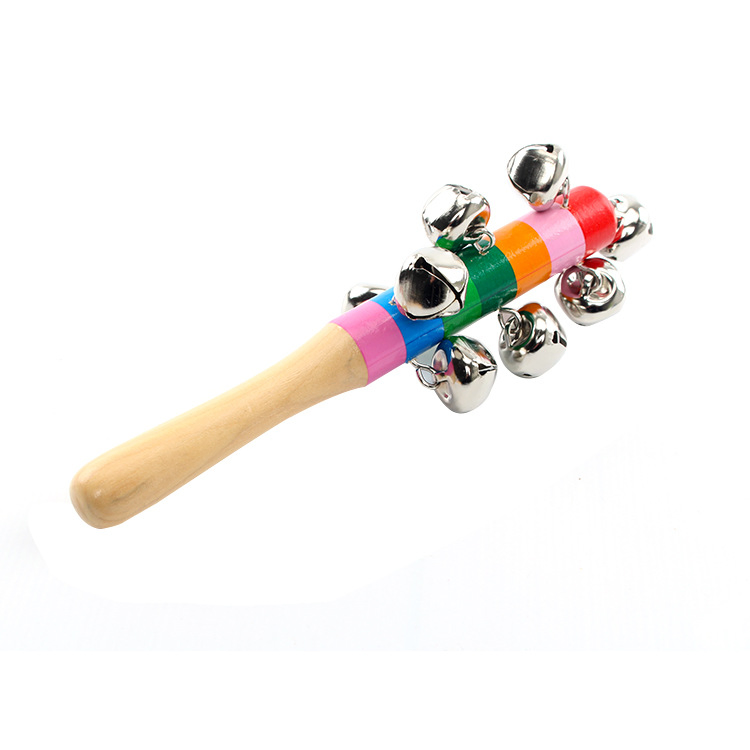 Non-Toxic Smooth Wooden Baby Rattle Colorful Hand Rattle Infant Toy 0-3 Years Old Burr-Free Soft Sound Cultivate Hand-Eye Coordination Toddler Toy