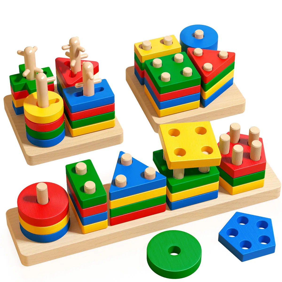 Montessori Toys for Toddlers 1-3 Years Old, Wooden Shape Sorter Learning Puzzle for 2-4 Year Old Kids, Birthday Gifts for Boys &amp; Girls