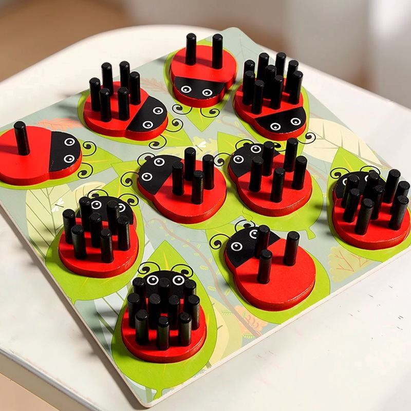 Zhiqu Wooden Puzzle Early Education Parent-Child Interactive Game Fine Motor Balance Training Ladybug Quantity Educational Toys