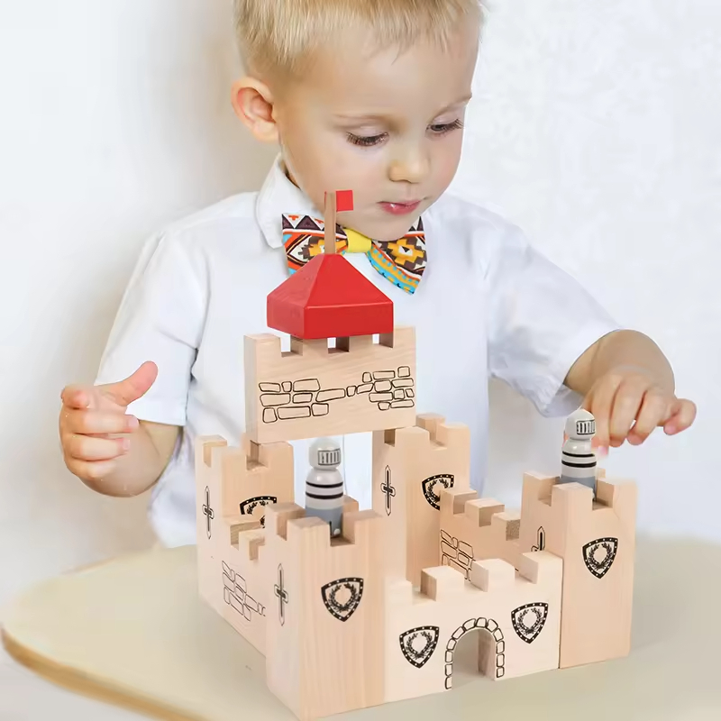Hot Style Wooden Stem Building Blocks Creative 3D Castle Play Set Educational DIY Toys for Kids' Learning Games