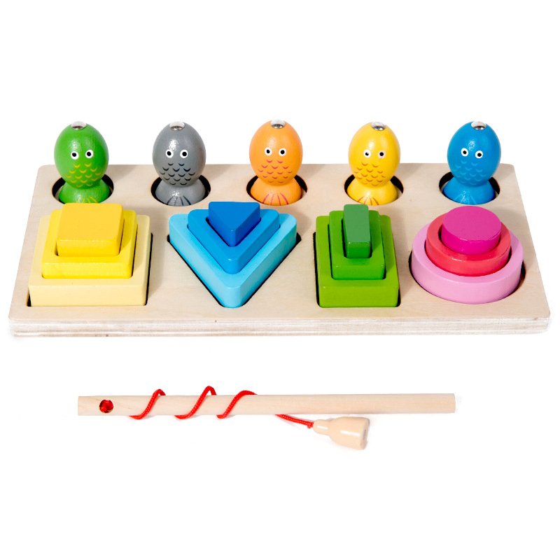 Children's Wooden Three - Dimensional Multifunctional Fishing Pegging Cognition Hand - Eye Coordination Educational Toy