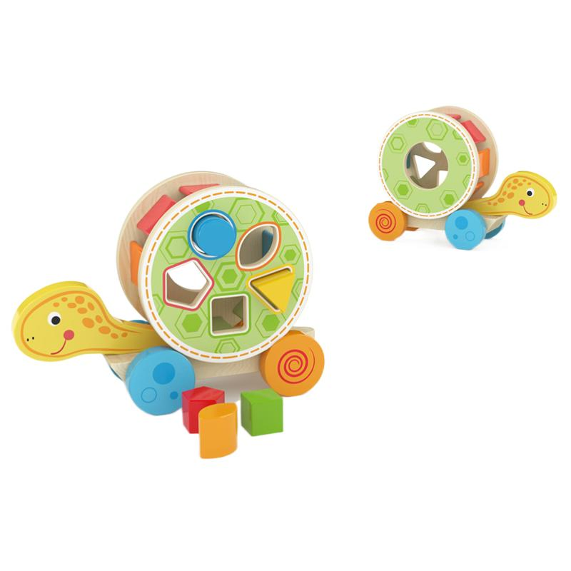 Walk-a-Long Wooden Pull Along Turtle with Shape Sorter Toys