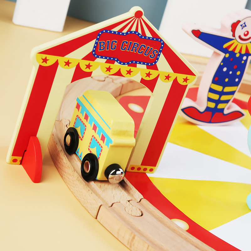 Wooden Little Train Circus Track Set Toy Children Hand-Eye Coordination Play Toy Kids Early Education Intelligence Toy