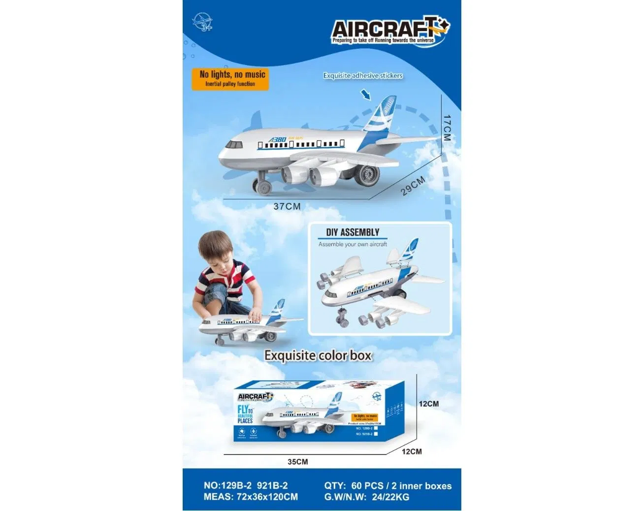 Inertia-Powered Realistic Passenger Jet - LED Lights, Music Storytelling Simulation Aircraft Model Toys