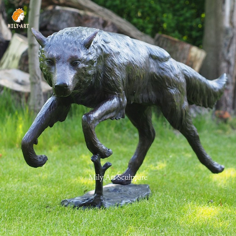 Large Vivid Animal Statue Metal Brass Two Life Size Bronze Wolf Dog Sculpture Art