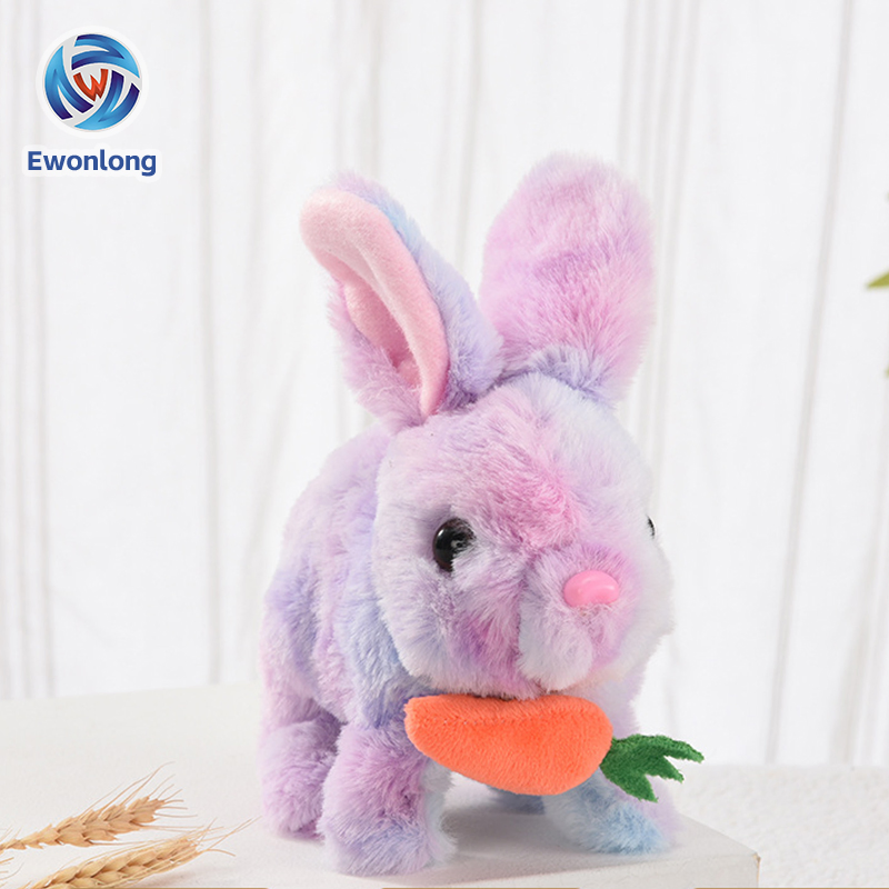 Hopping Bunny Grey Jumping Spotted Rabbit Ears Nose Moving Educational Interactive Electric Walking Rabbit Plush Toy for Toddlers Kids
