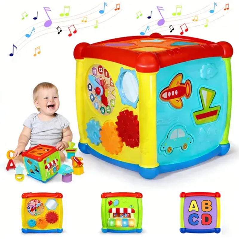 HUANGER 6 in 1 Musical Baby Learning Toys Play Set Colorful Shape Sorter Montessori Educational Toys Activity Cube Baby Toys