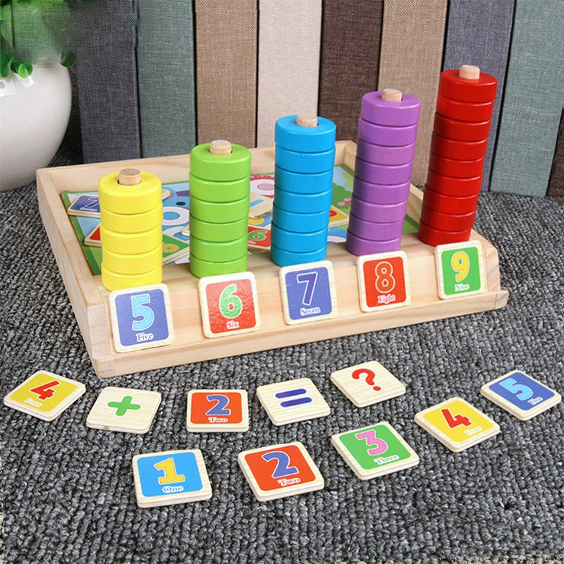 Educational Montessori Math Toys Early Learning Puzzle Counting Box Wooden Toy for Kids