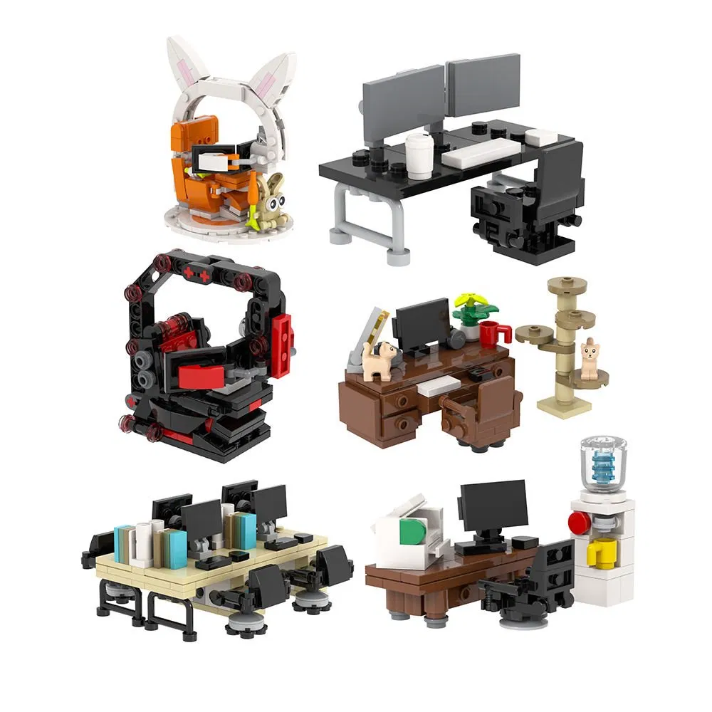 Moc Bricks All-in-One Gaming Computer Tables Desk Chair Juguetes Mini Building Block Sets Moc4165-4170