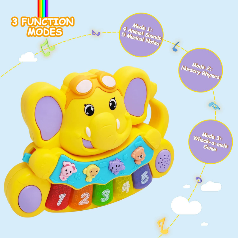 Baby Piano Toys Musical Light up Toys Elephant Early Educational Piano Keyboard Toys Infant Gift Learning Game Musical Toys for Kids