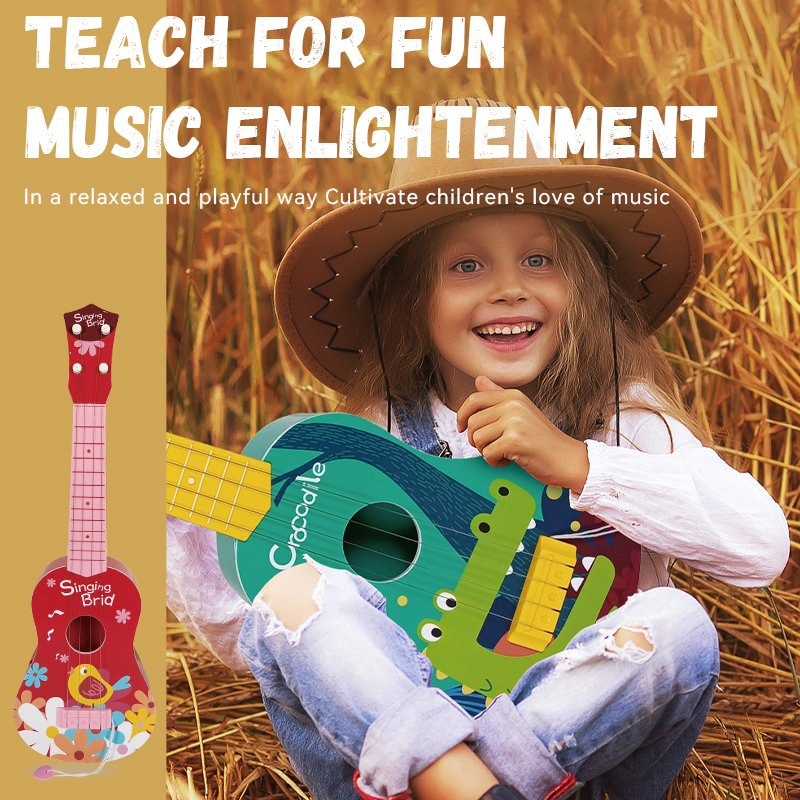 Children Enlightenment Musical Instruments Learning Toy Ukulele Educational 4 Strings Plastic Electronic Guitar Toy for Kids