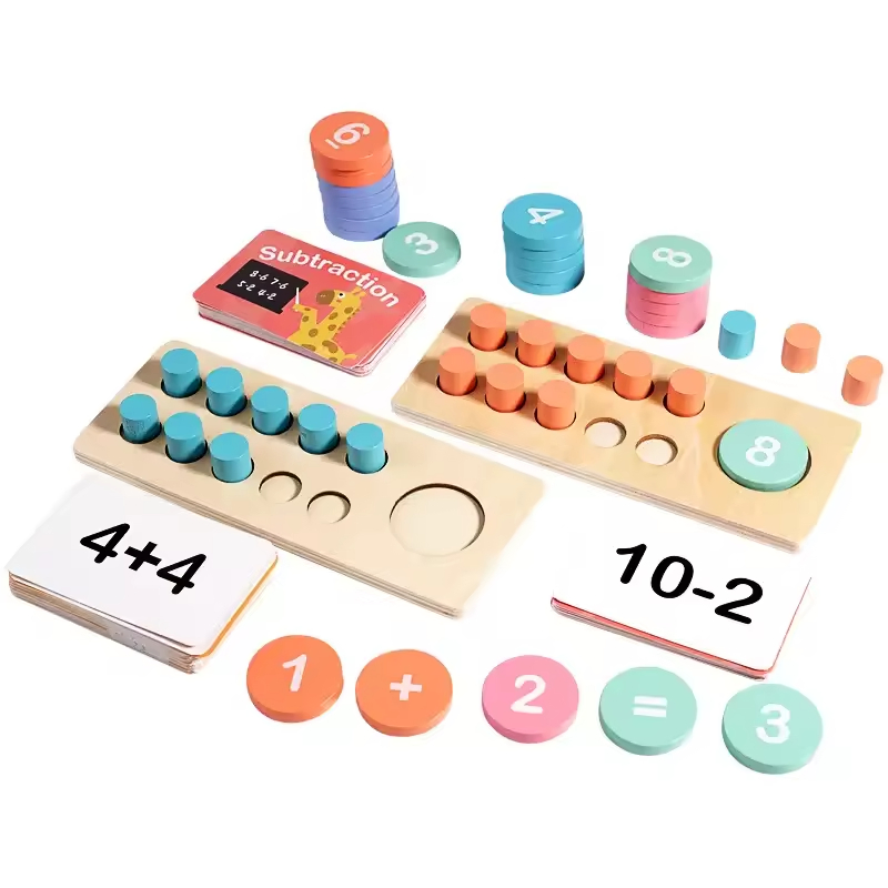 Wooden Math Manipulatives Counting Games Blocks 140PCS Educational Math Toys for Kindergarten Learning Early Math Education