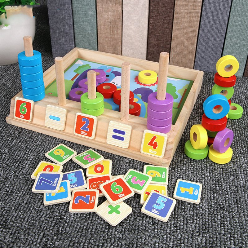 Educational Montessori Math Toys Early Learning Puzzle Counting Box Wooden Toy for Kids