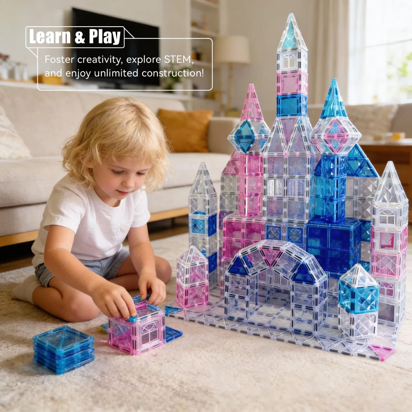 Educational Sensory Toy for Children Magnetic Building Blocks Toy Jigsaw Puzzles Promote Cognitive Development