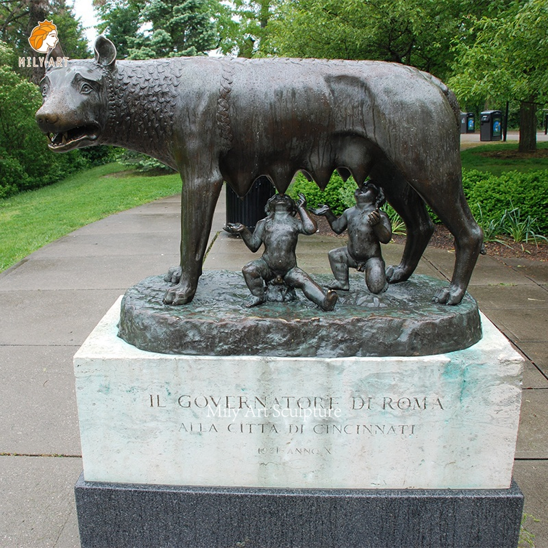 Large Vivid Animal Statue Metal Brass Two Life Size Bronze Wolf Dog Sculpture Art