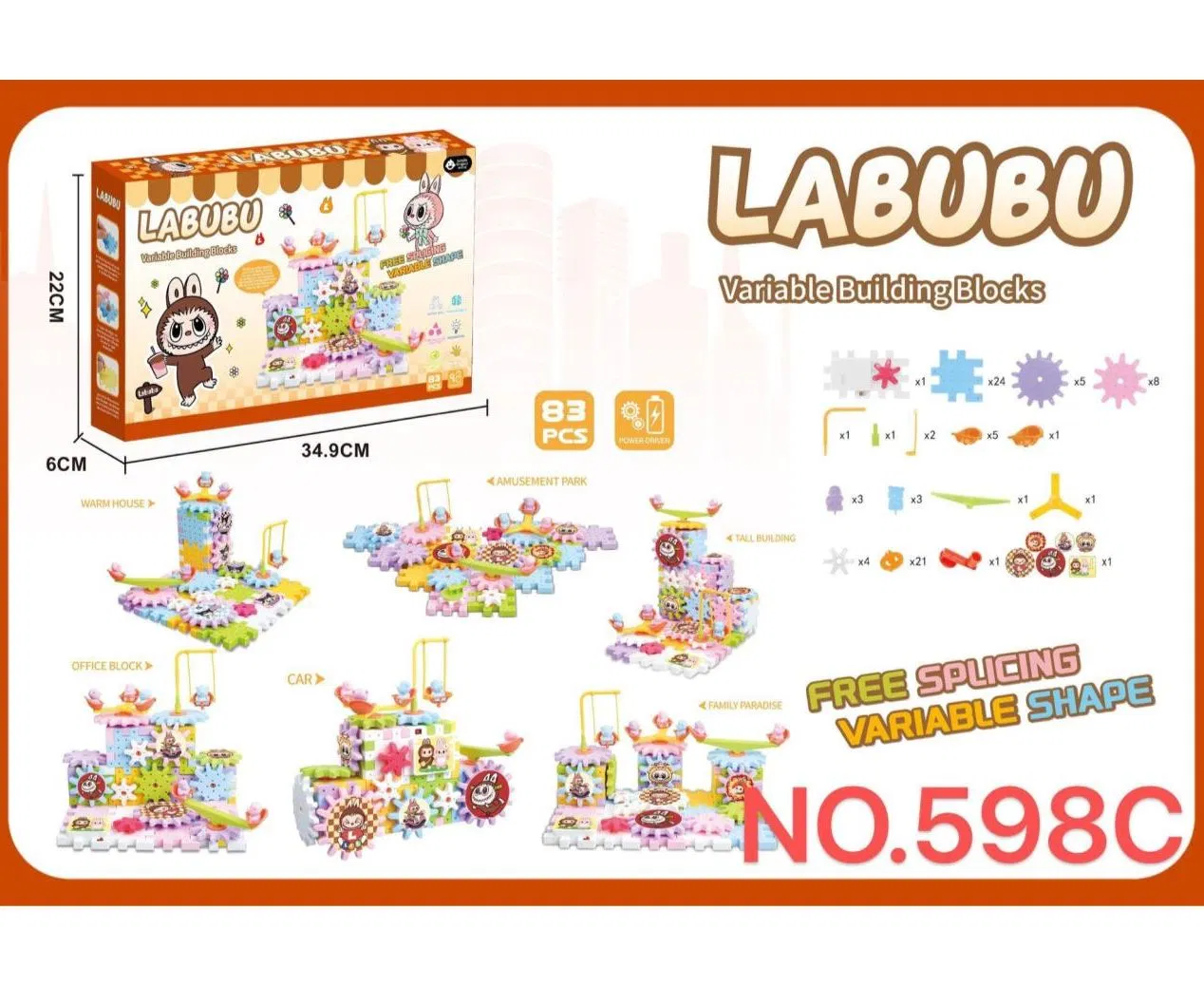 DIY Cartoon Assembling Educational Toy Gear Building Blocks Set