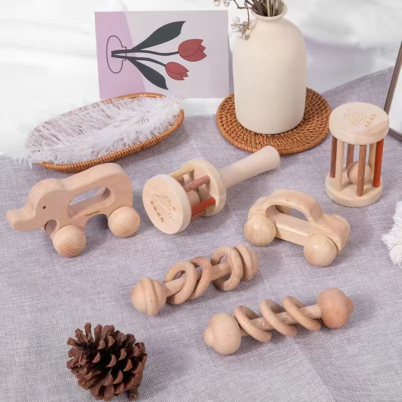 Handcrafted Montessori Wooden Rattle Soft Toy for Men Women Children Enhancing Hand-Eye Coordination Baby Rattles