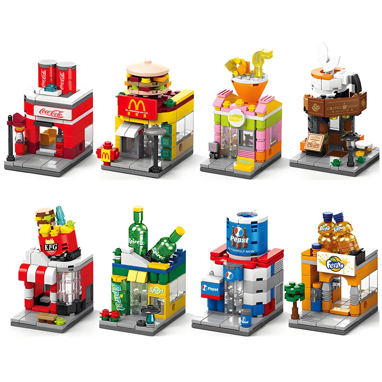 OEM ODM Customiz Toys Kids 8 in 1 3D Building Block Sets Mini City Street View Building Blocks Sets
