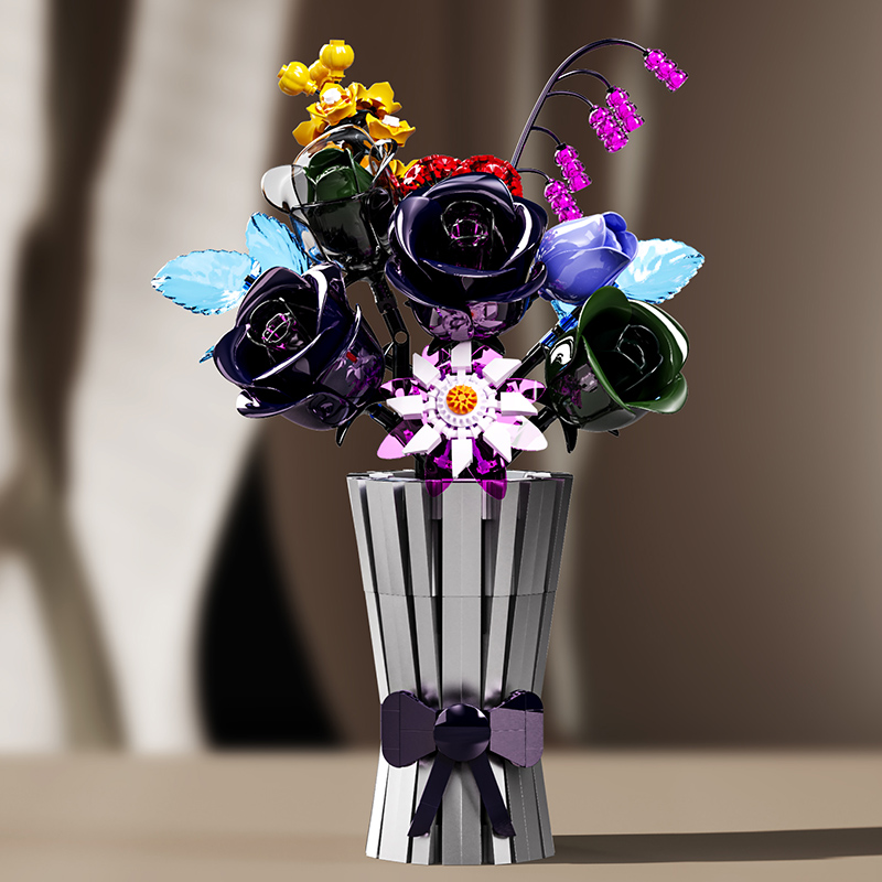 13039 Creative Spelling Art Flower Vase Rose Decoration Model Small Parts Assembly Building Block Set Toy Children Gift