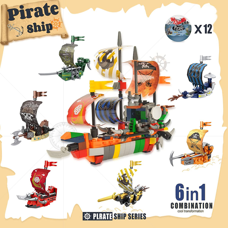 DIY Easter Eggs Filled with Building Block Inside Basket Stuffers and Gift Party Favors Plastic Pirate Ship Mini Building Toy
